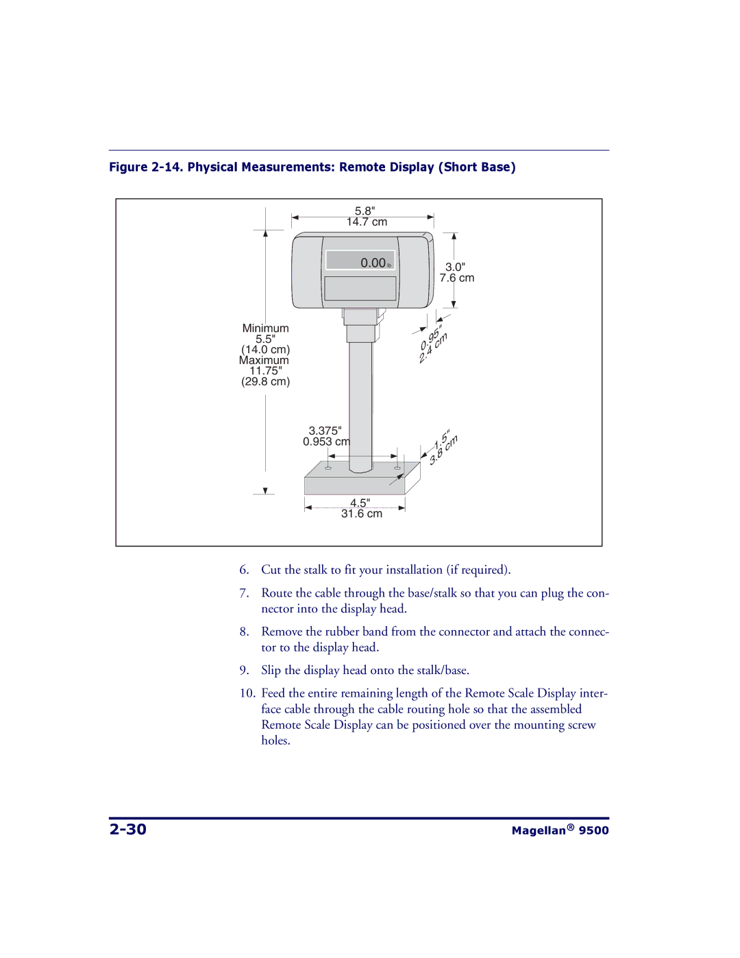 Datalogic Scanning 9504, 9500 manual Physical Measurements Remote Display Short Base 