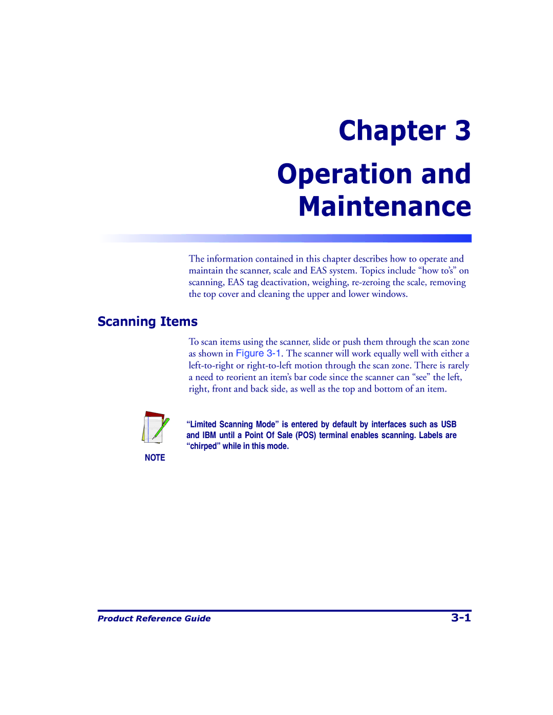 Datalogic Scanning 9500, 9504 manual Chapter Operation Maintenance, Scanning Items 