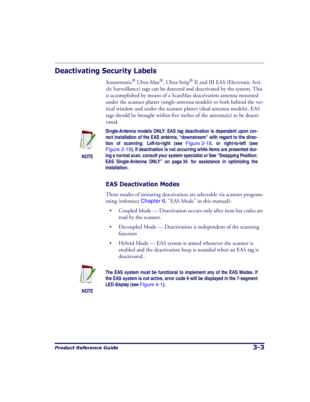 Datalogic Scanning 9500, 9504 manual Deactivating Security Labels, EAS Deactivation Modes 