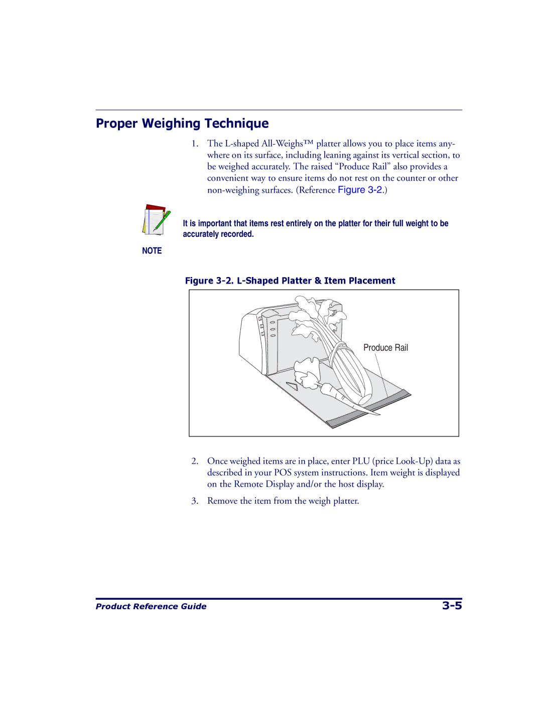 Datalogic Scanning 9500, 9504 manual Proper Weighing Technique, L-Shaped Platter & Item Placement 