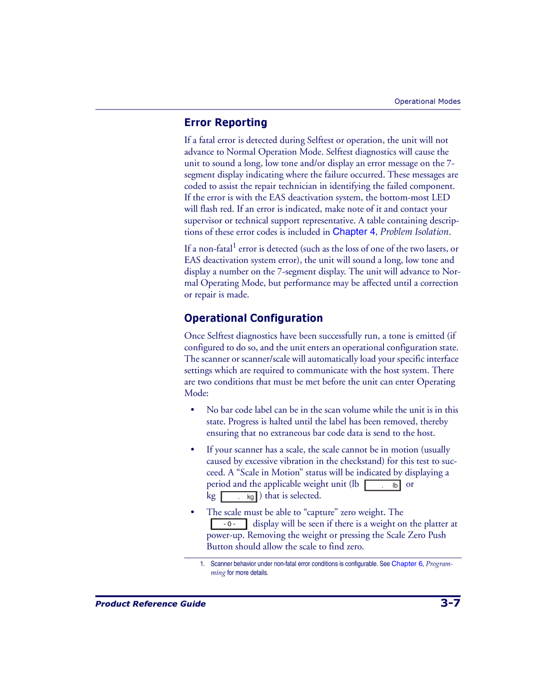 Datalogic Scanning 9500, 9504 manual Error Reporting, Operational Configuration 