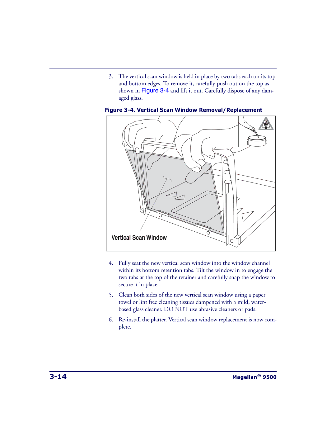 Datalogic Scanning 9504, 9500 manual Vertical Scan Window Removal/Replacement 