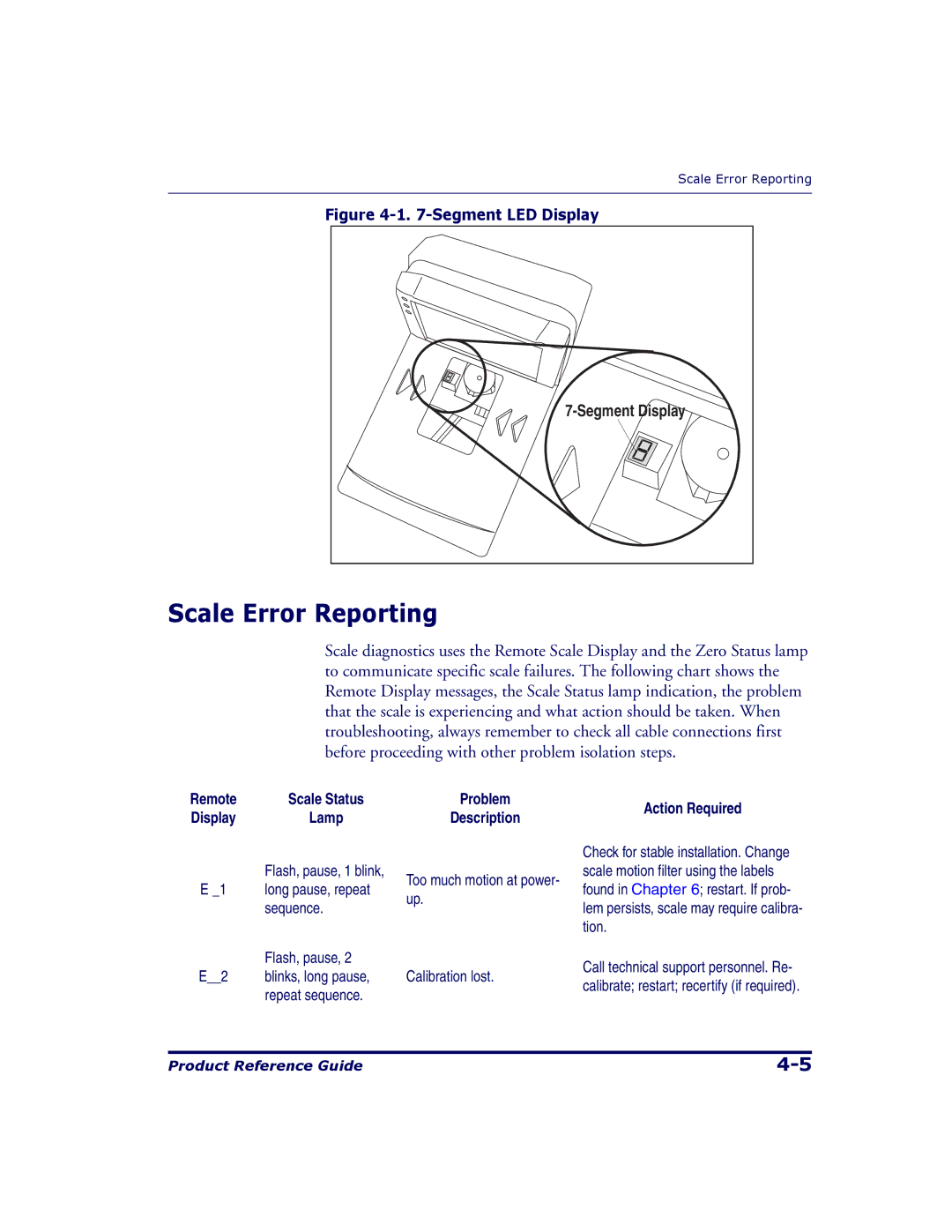 Datalogic Scanning 9500, 9504 manual Scale Error Reporting, Action Required 