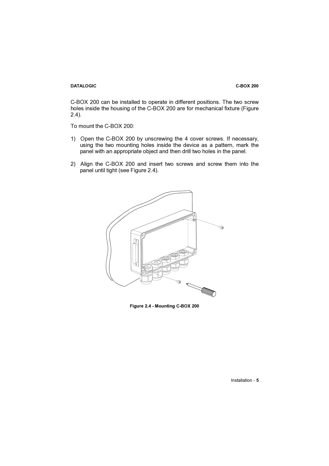 Datalogic Scanning C-BOX 200 installation manual Mounting C-BOX 