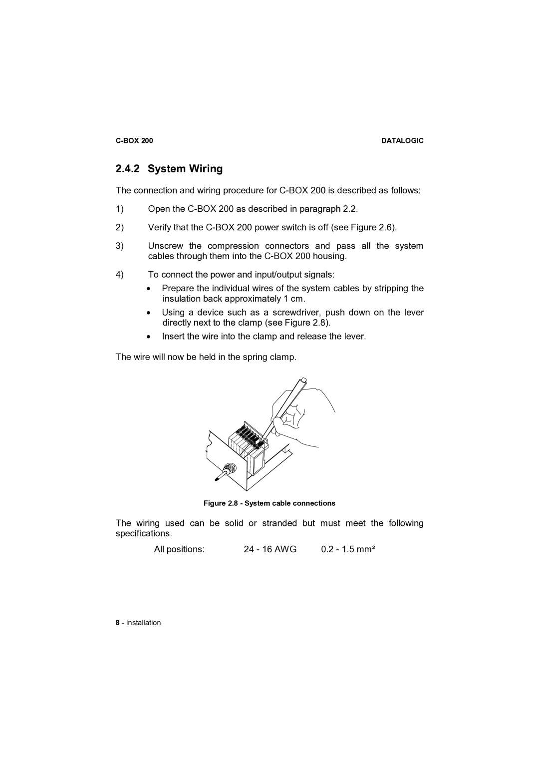 Datalogic Scanning C-BOX 200 installation manual System Wiring, System cable connections 