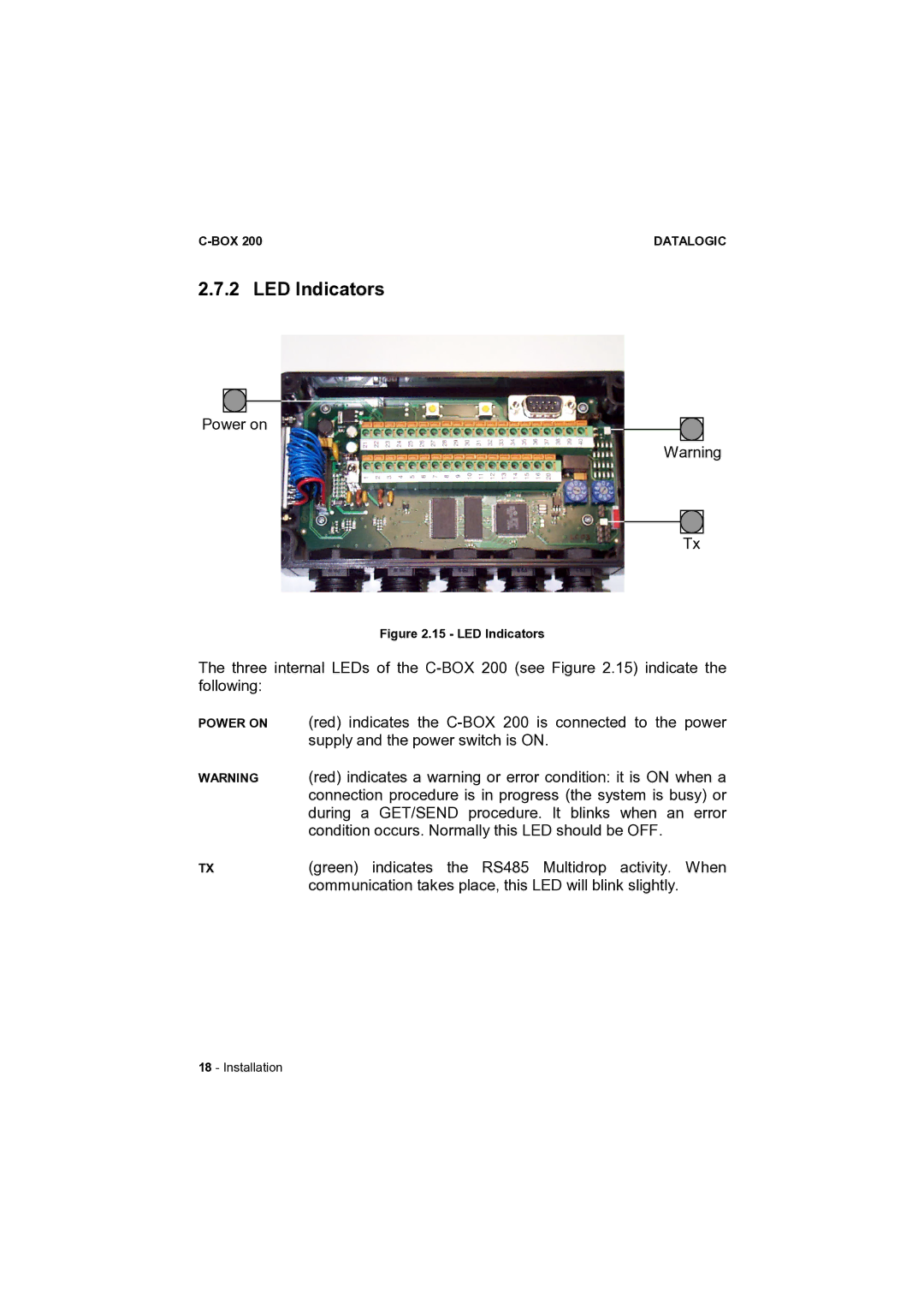 Datalogic Scanning C-BOX 200 installation manual LED Indicators 