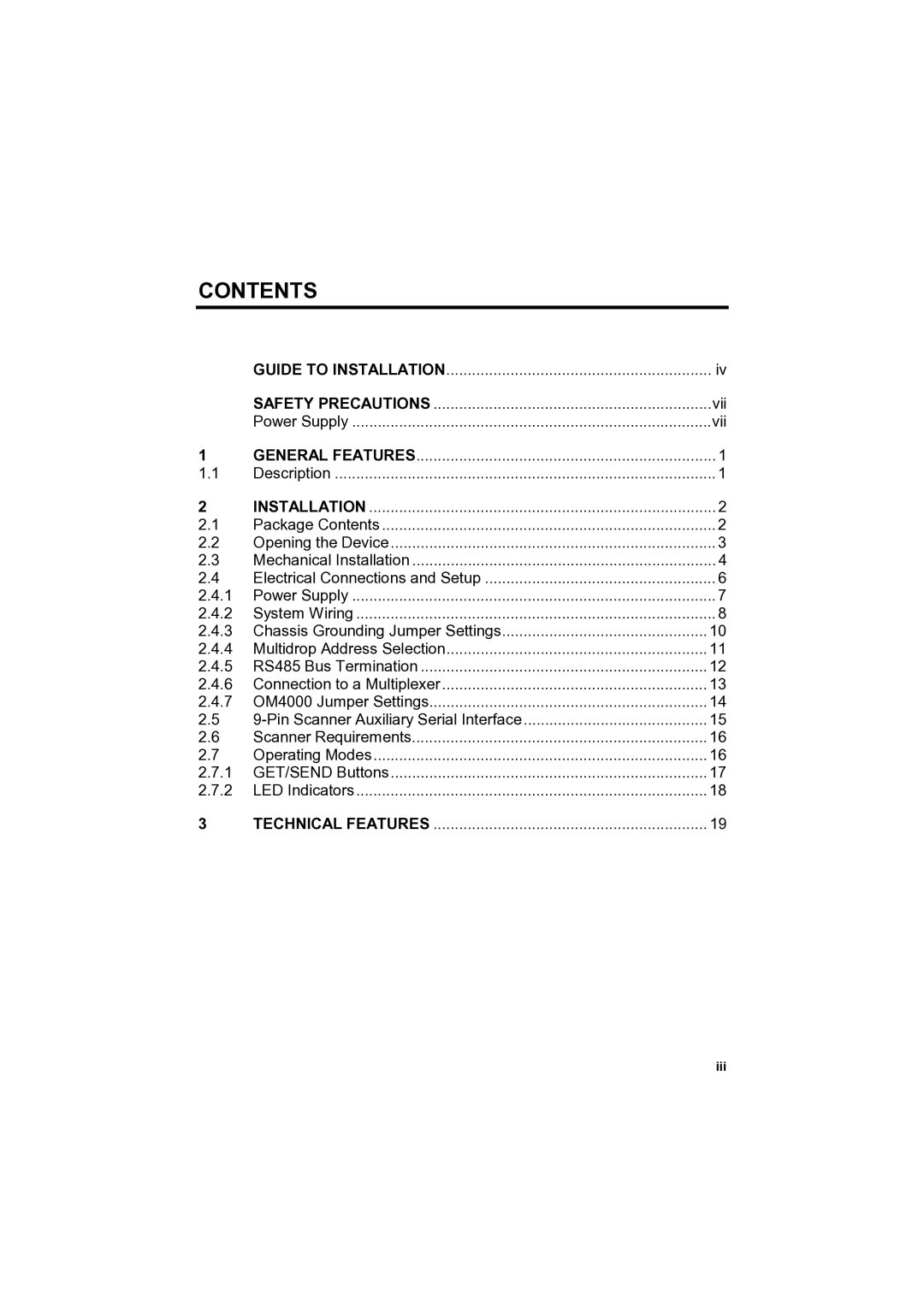 Datalogic Scanning C-BOX 200 installation manual Contents 