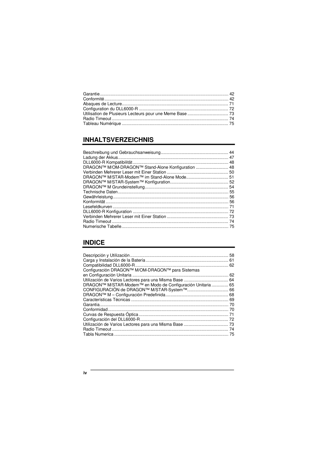 Datalogic Scanning D101 LR manual Inhaltsverzeichnis 