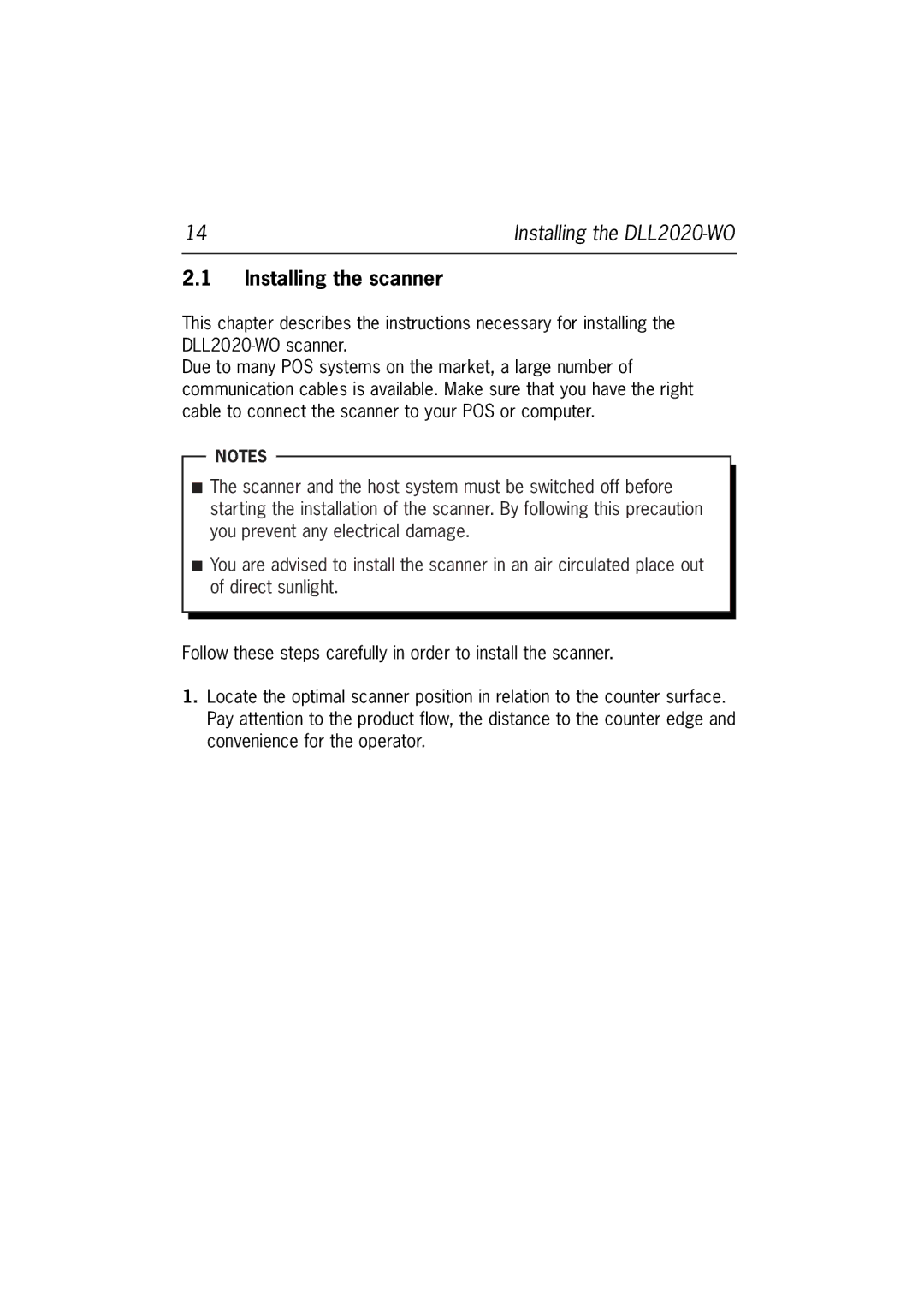 Datalogic Scanning DLL2020-WO user manual Installing the scanner 