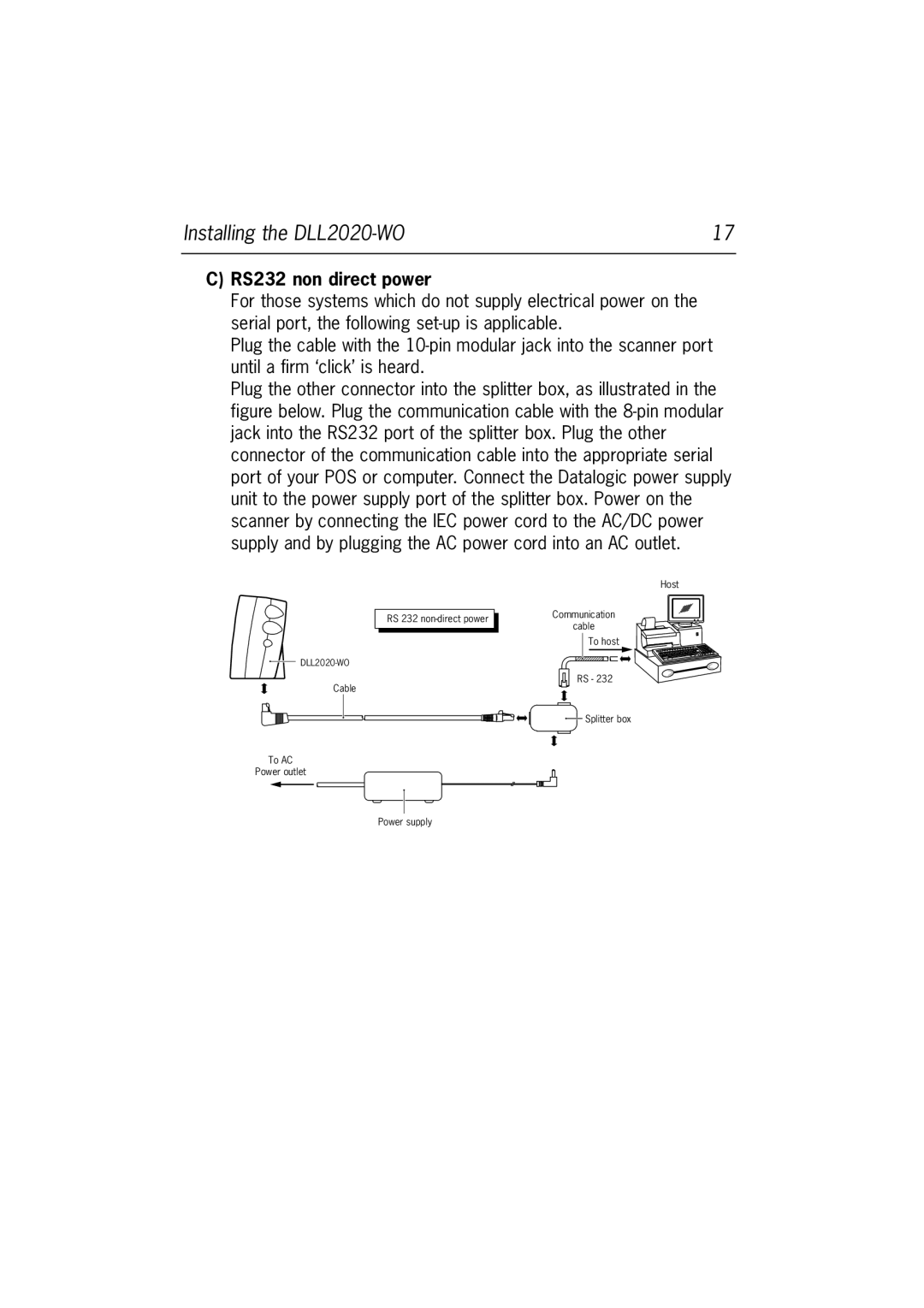 Datalogic Scanning DLL2020-WO user manual RS232 non direct power 