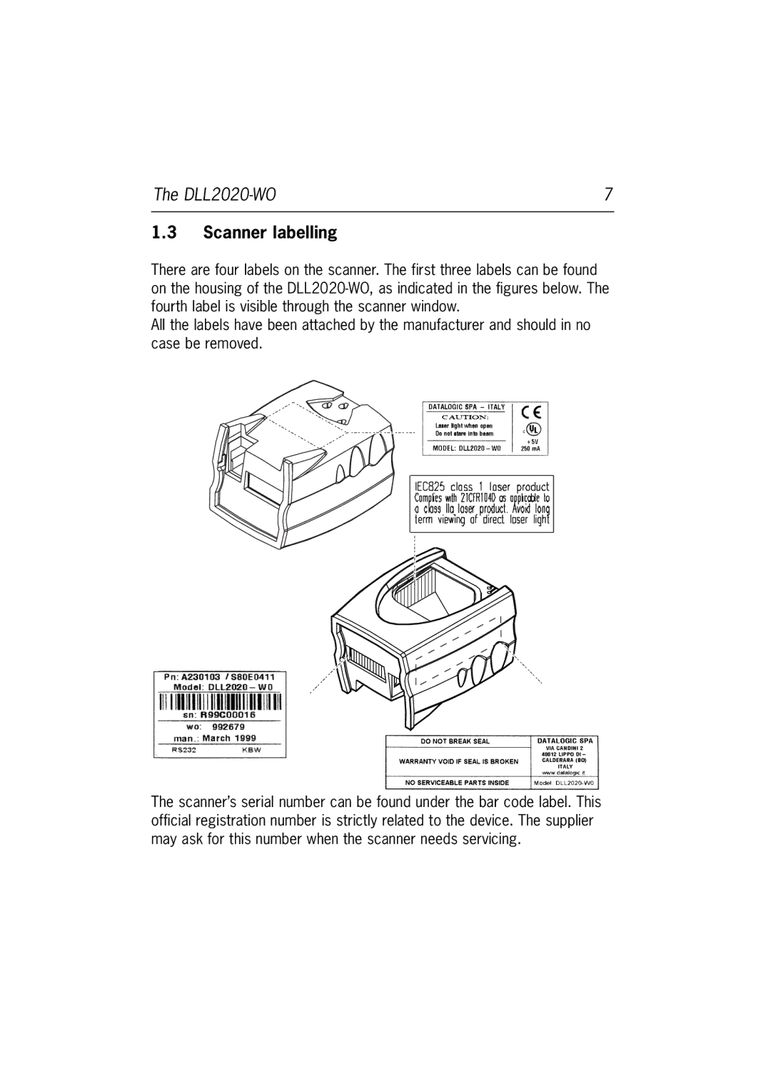 Datalogic Scanning DLL2020-WO manual Scanner labelling 