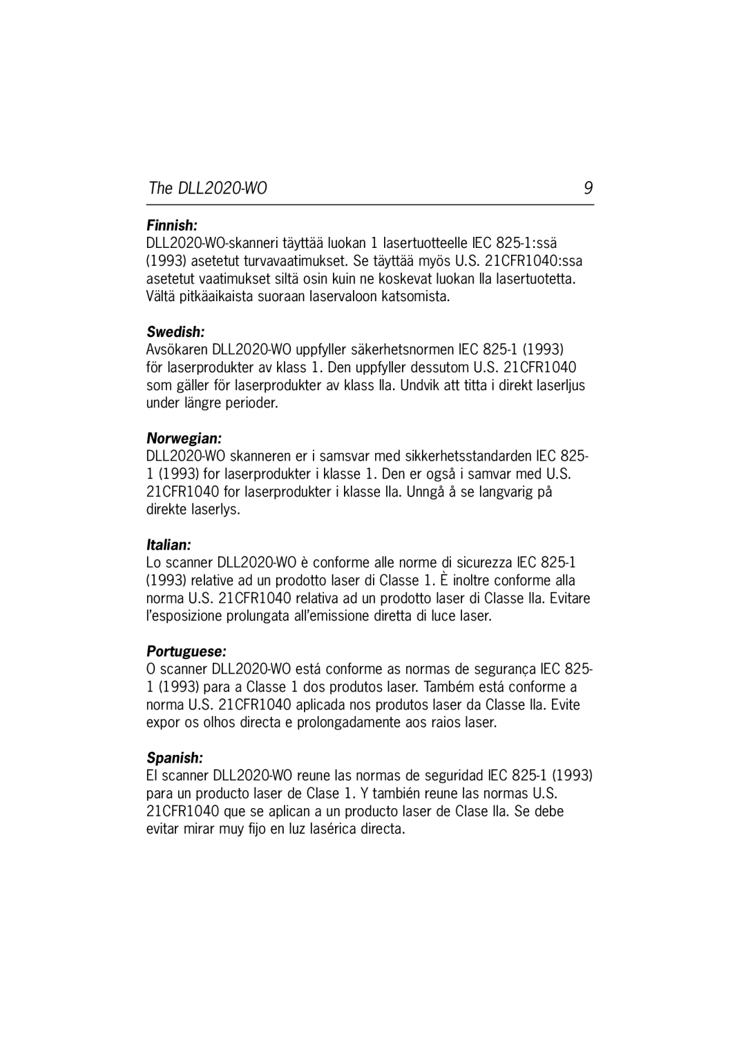 Datalogic Scanning DLL2020-WO manual Finnish 