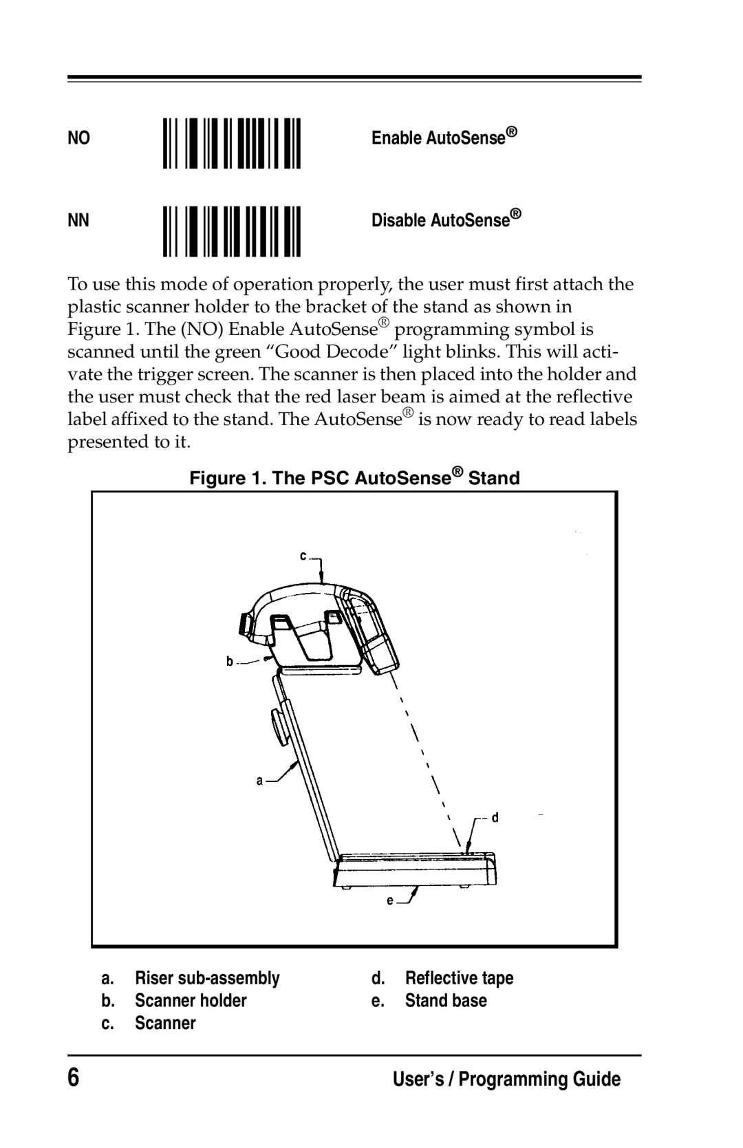 Datalogic Scanning DS2200 SH2348, DS1100 SH2347 manual Enable AutoSense Disable AutoSense, Scanner holder Stand base 