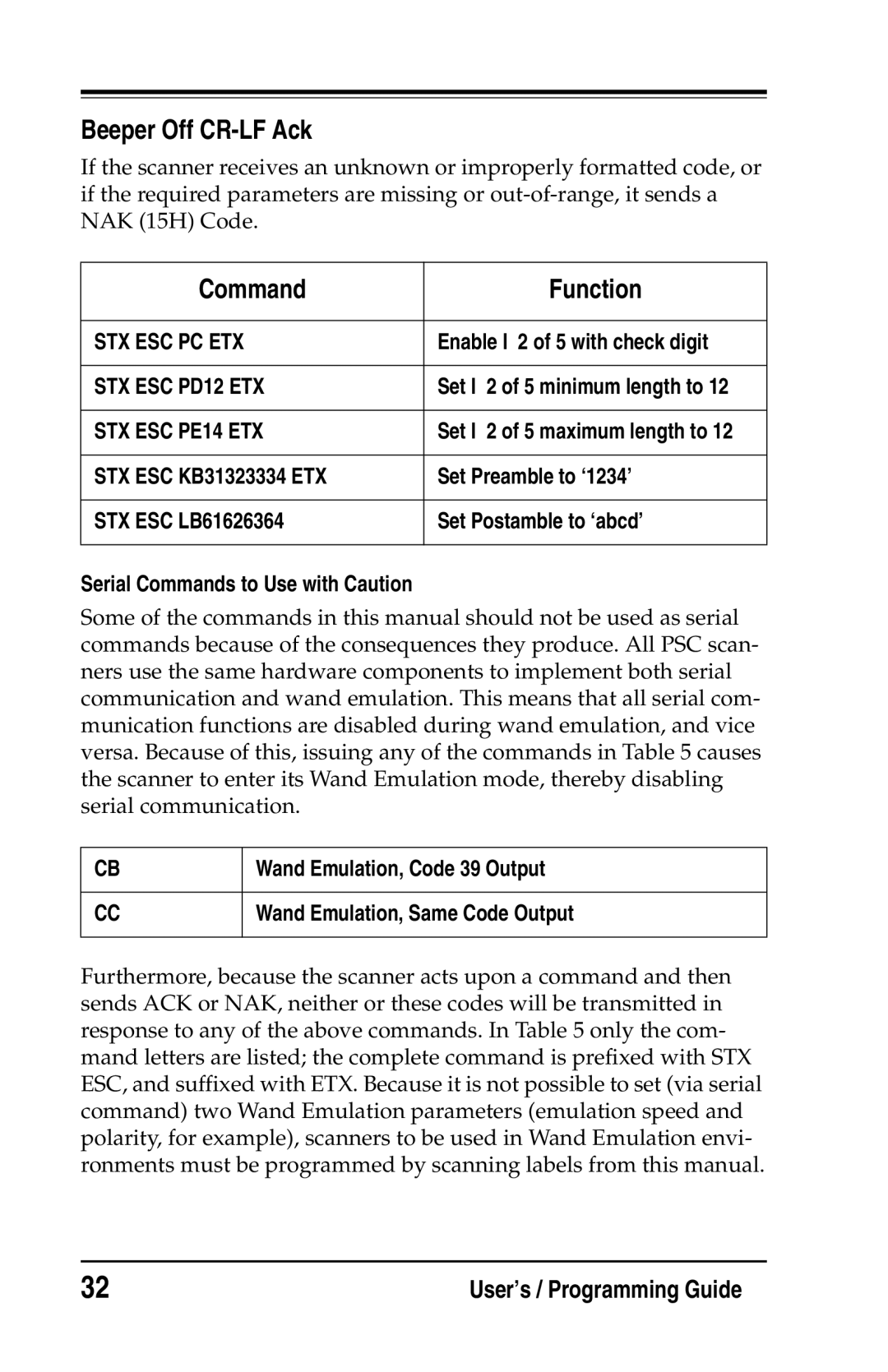 Datalogic Scanning DS2200 SH2348, DS1100 SH2347 Beeper Off CR-LF Ack, Command Function, Enable I 2 of 5 with check digit 