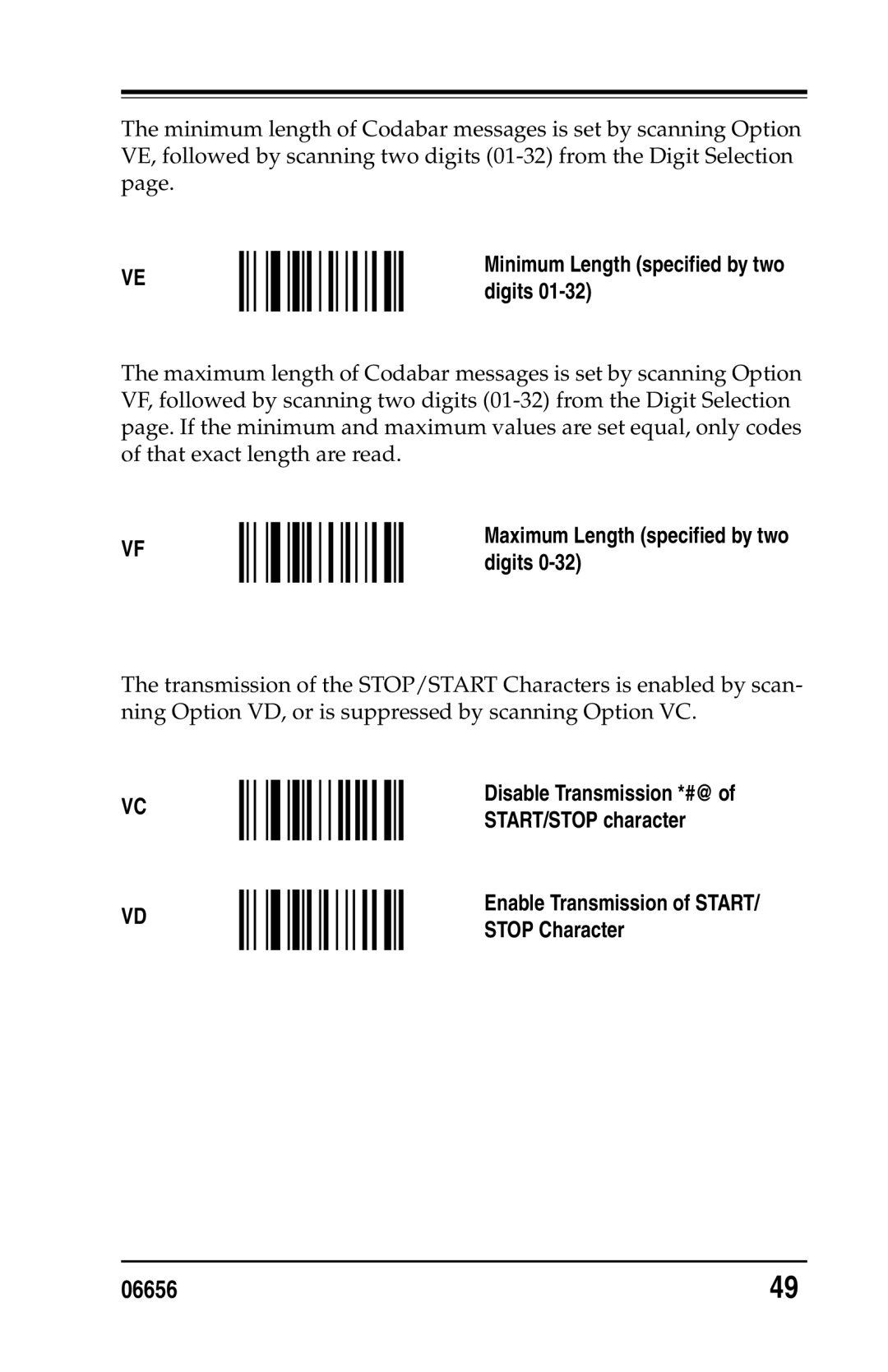 Datalogic Scanning DS1100 SH2347 Maximum Length specified by two digits, Enable Transmission of START/ Stop Character 