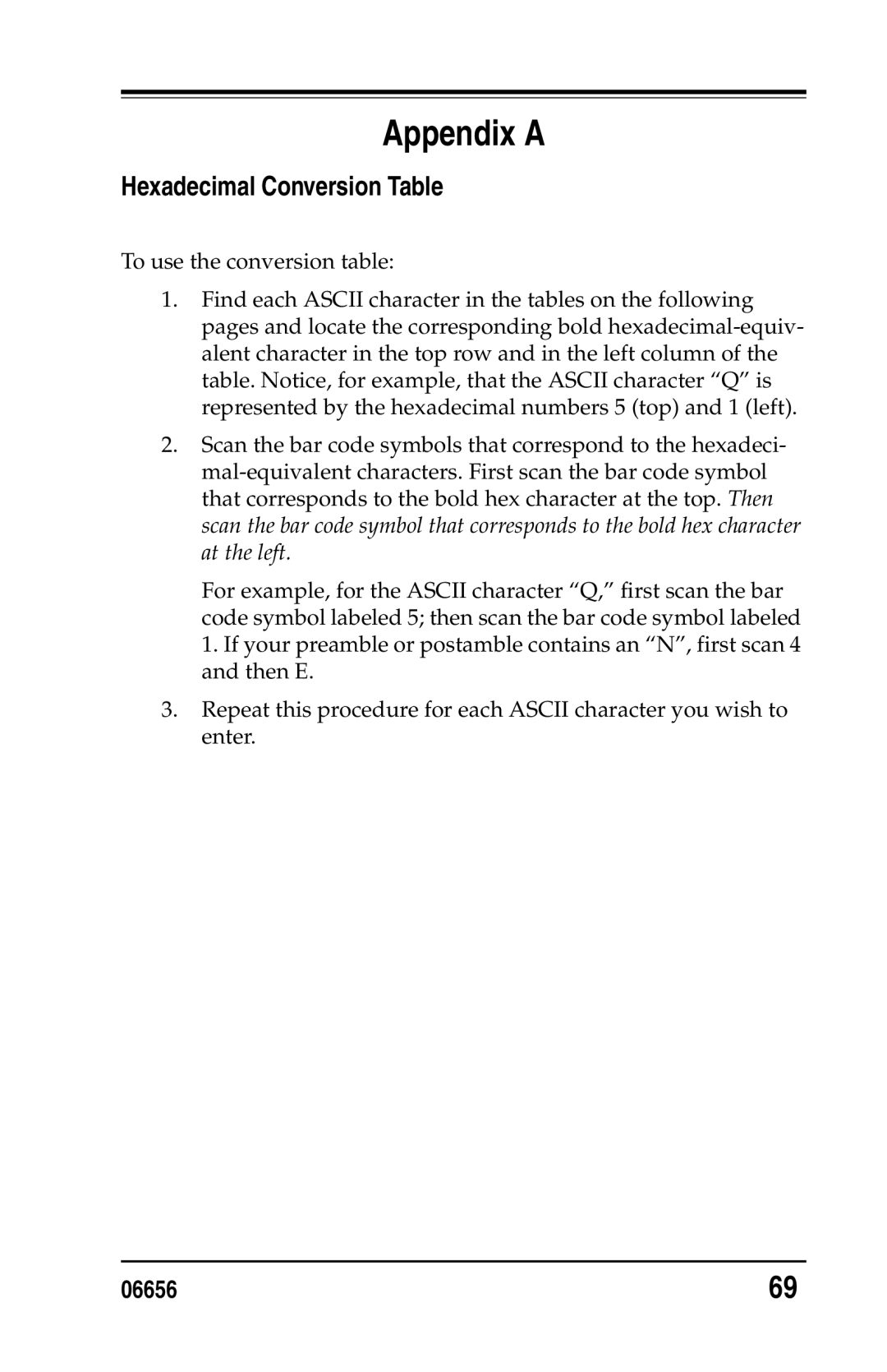 Datalogic Scanning DS1100 SH2347, DS2200 SH2348 manual Appendix a, Hexadecimal Conversion Table 