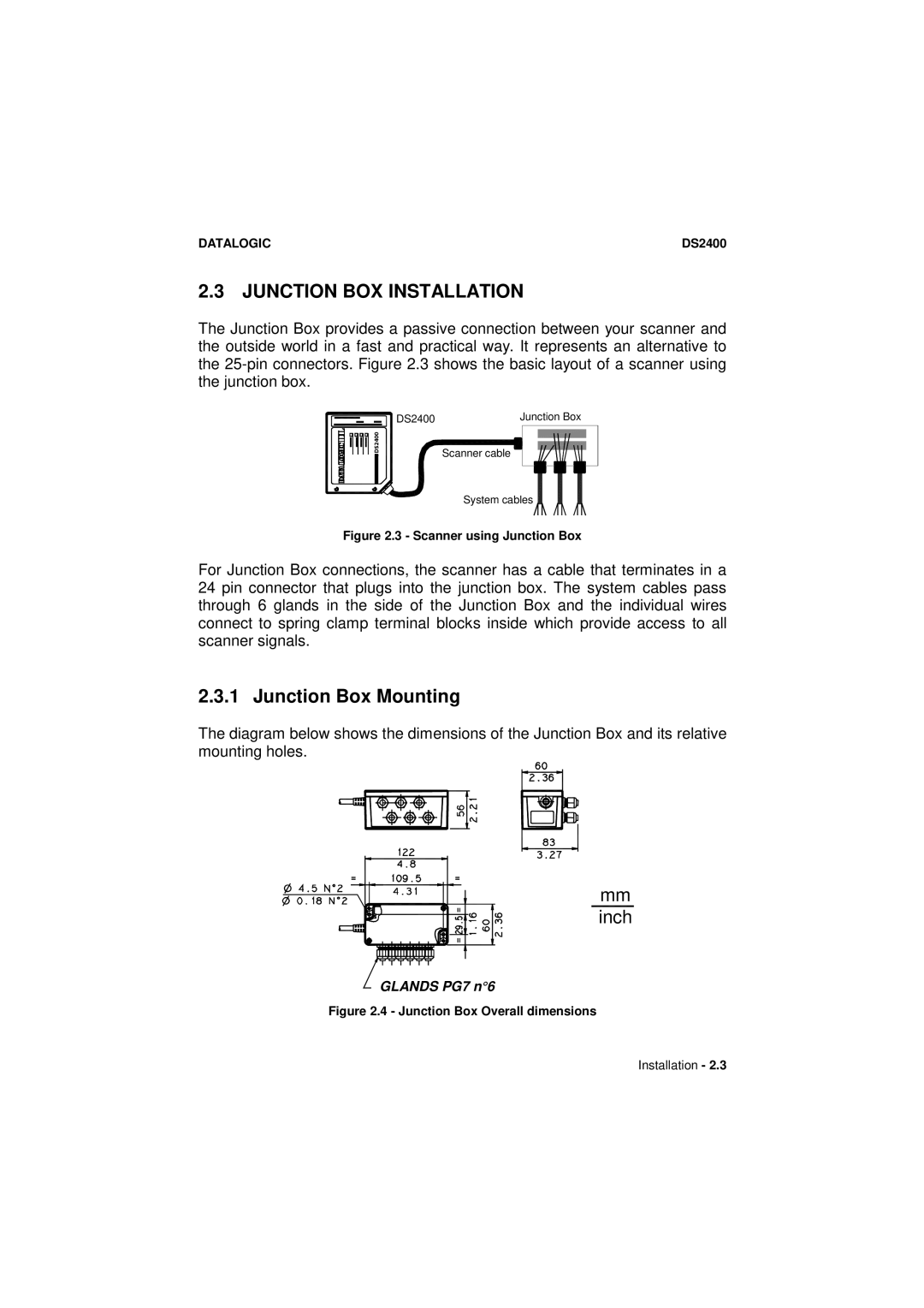 Datalogic Scanning DS2400 manual Junction BOX Installation, Junction Box Mounting 