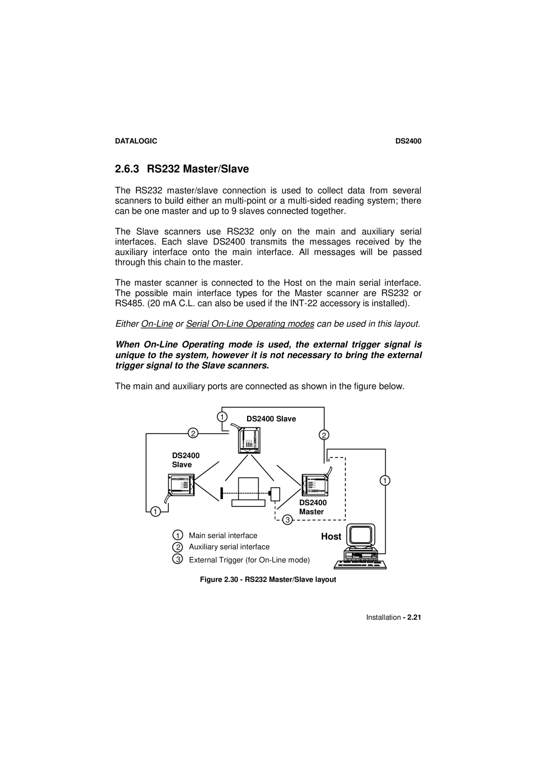 Datalogic Scanning DS2400 manual 3 RS232 Master/Slave, 30 RS232 Master/Slave layout 