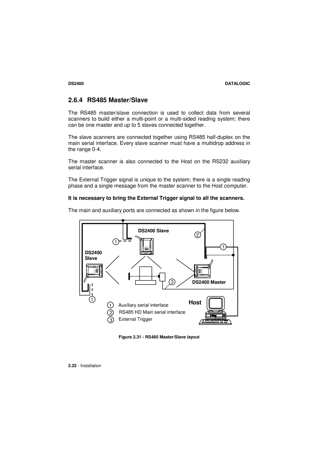 Datalogic Scanning DS2400 manual 4 RS485 Master/Slave, Host 