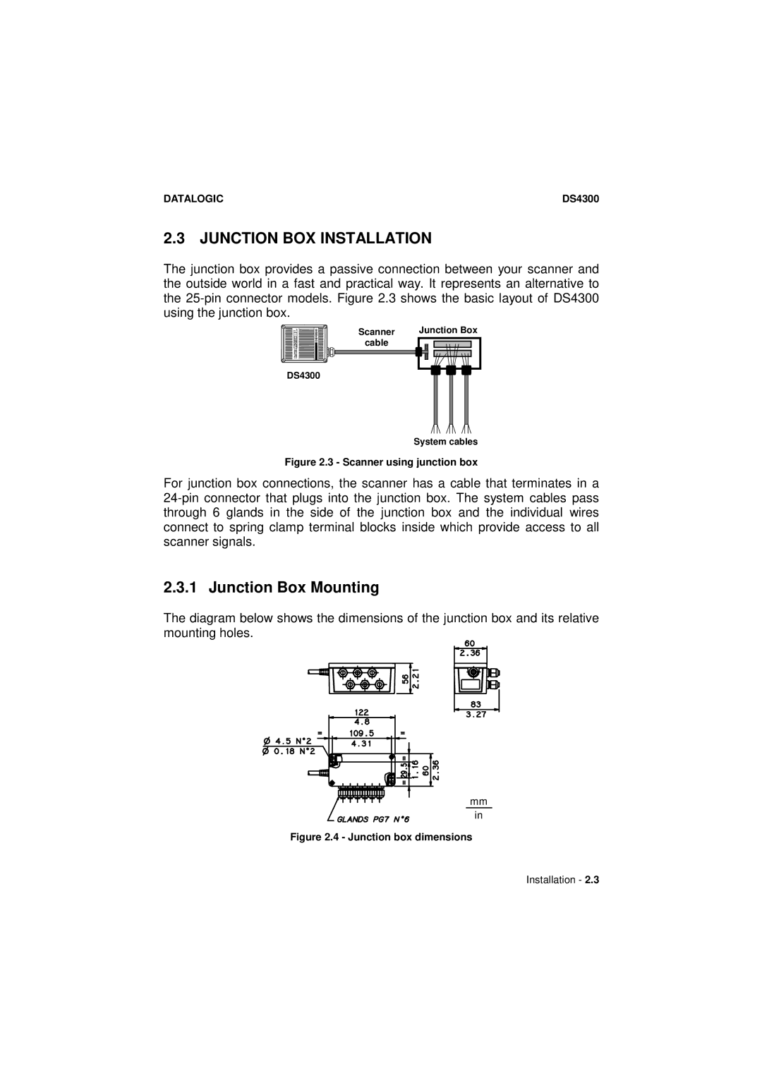 Datalogic Scanning DS4300 manual Junction BOX Installation, Junction Box Mounting 