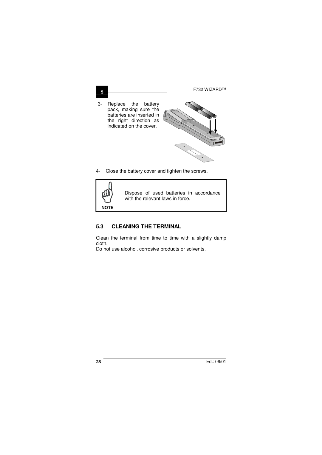 Datalogic Scanning F732 user manual Cleaning the Terminal 