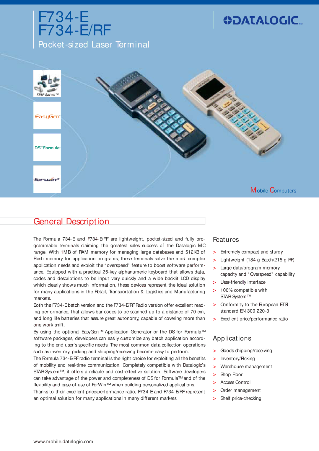 Datalogic Scanning manual F734-E F734-E/RF 