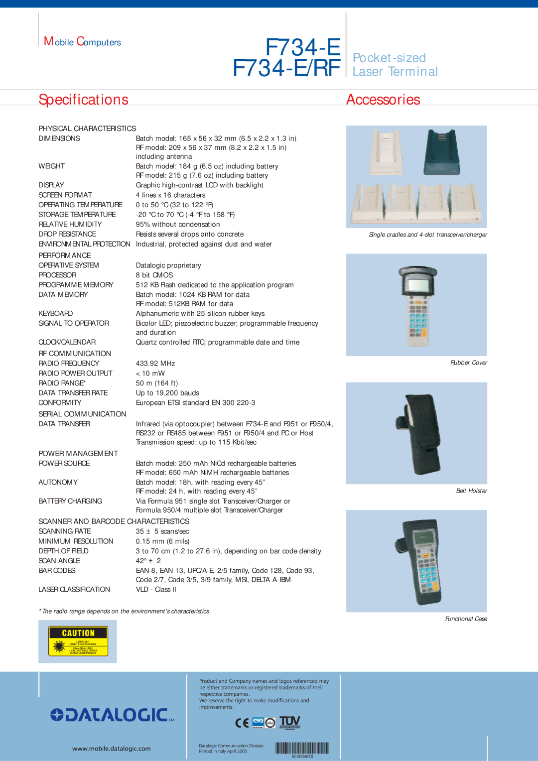 Datalogic Scanning F734-E/RF manual Performance, RF Communication, Serial Communication, Power Management 