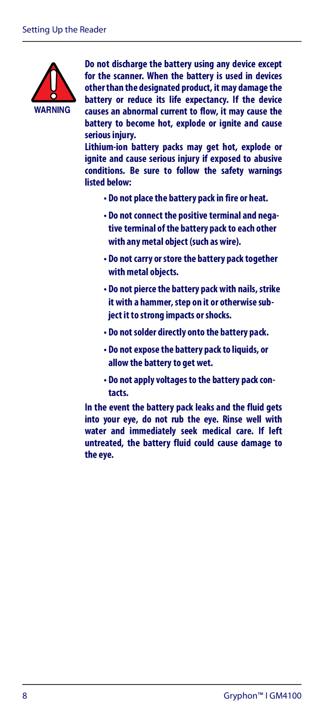 Datalogic Scanning GM4100 manual Serious injury 