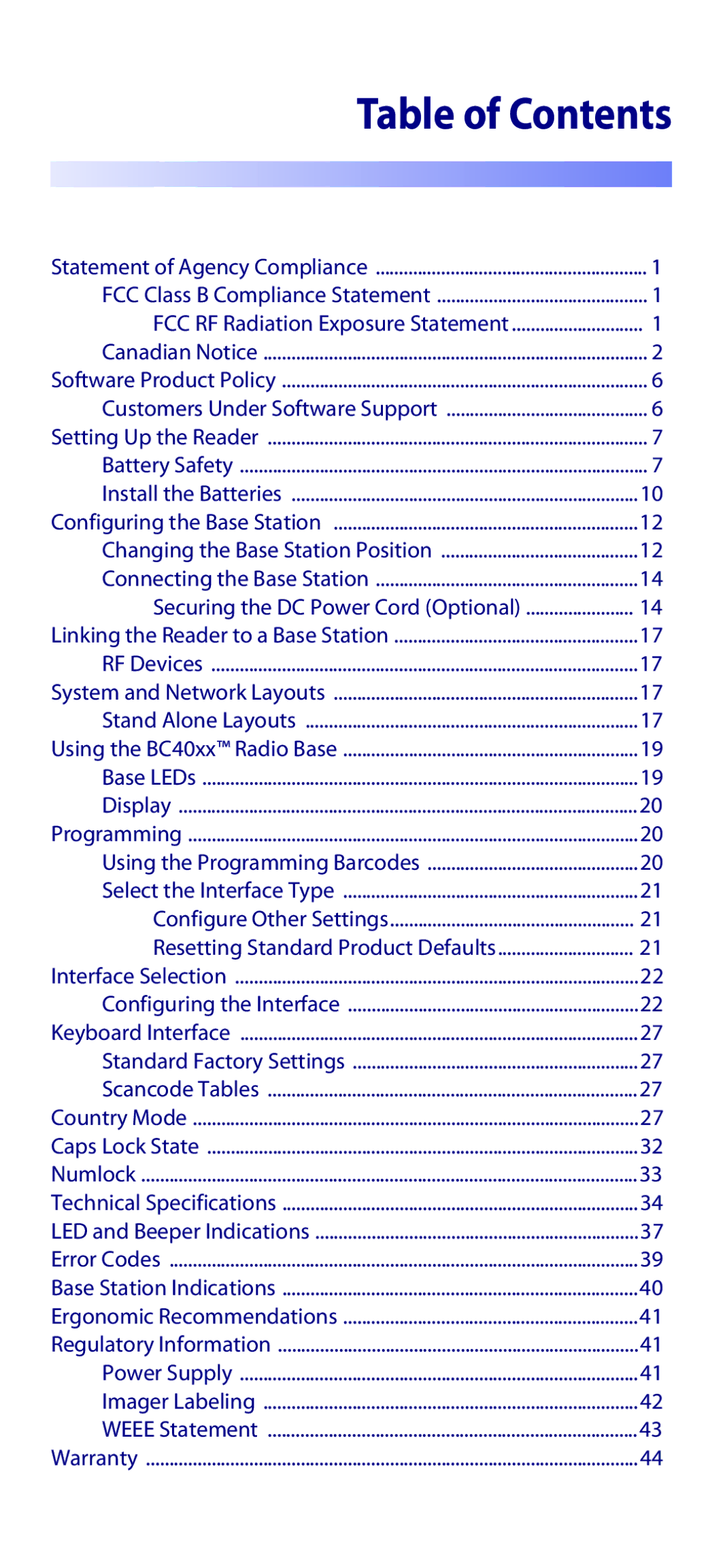 Datalogic Scanning GM4100 manual Table of Contents 