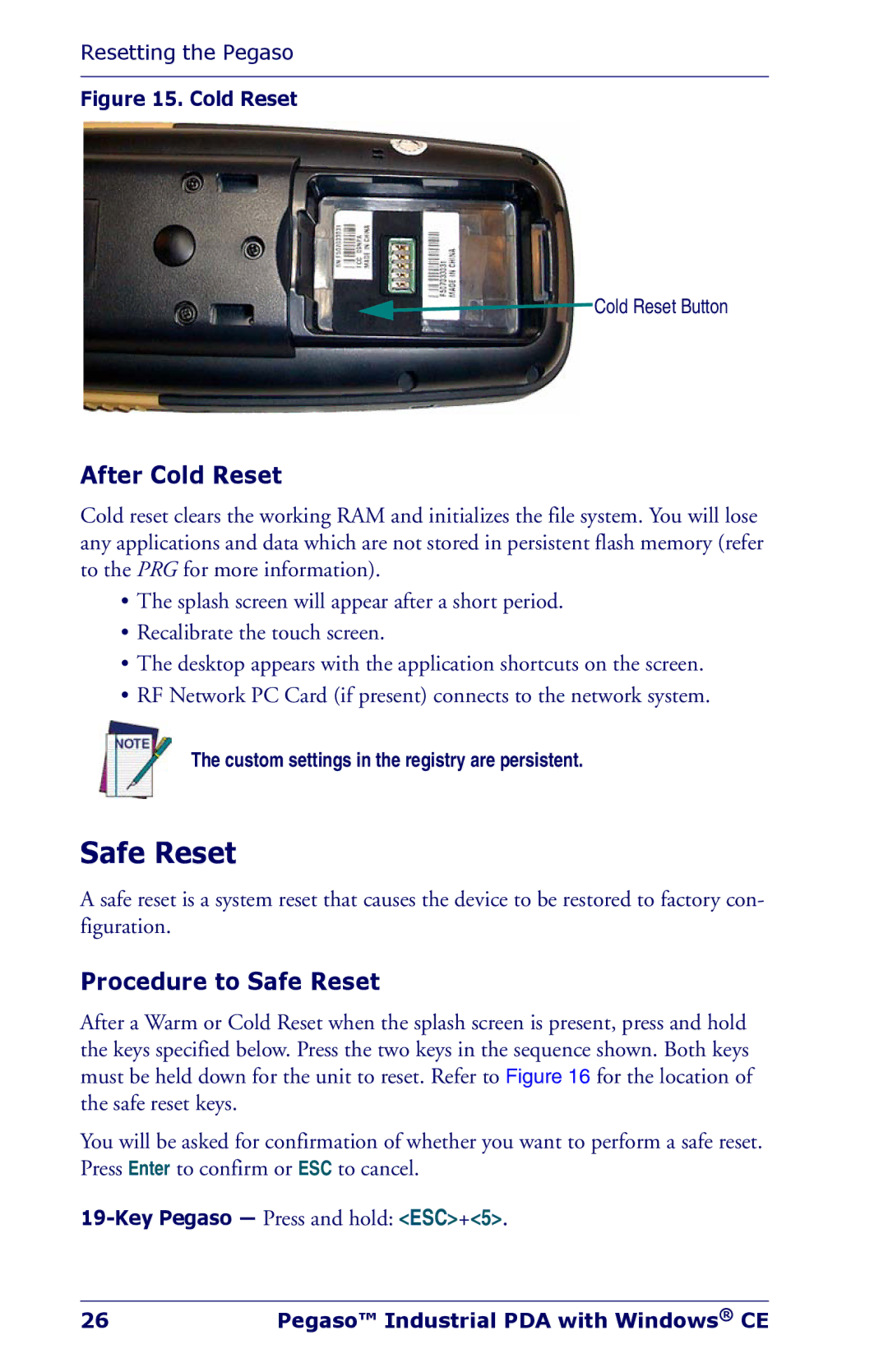 Datalogic Scanning Industrial PDA manual After Cold Reset, Procedure to Safe Reset 