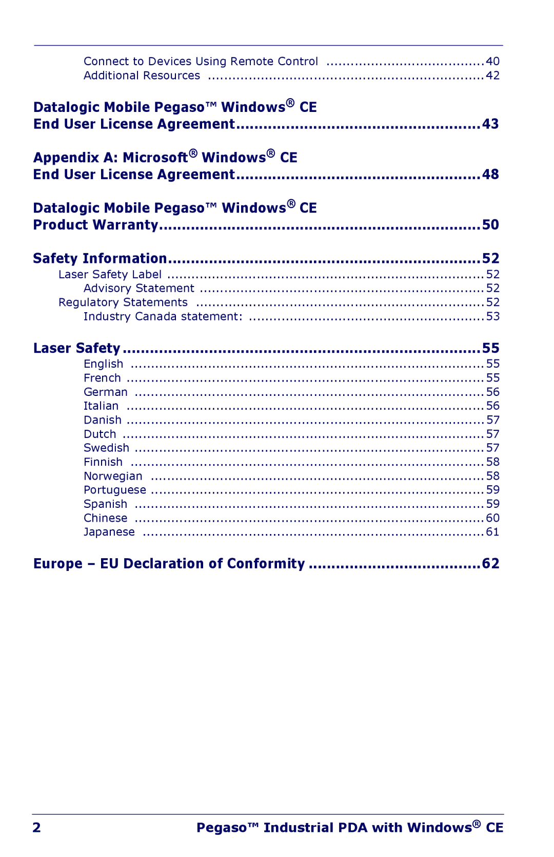 Datalogic Scanning Industrial PDA manual Appendix a Microsoft Windows CE, Industry Canada statement 