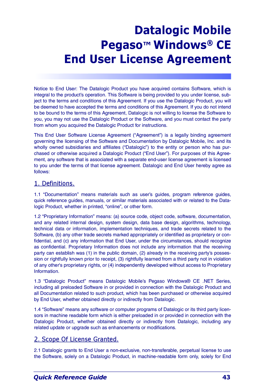 Datalogic Scanning Industrial PDA manual Definitions 