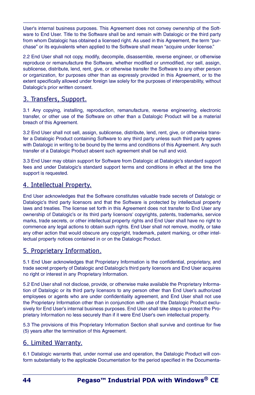 Datalogic Scanning Industrial PDA manual Transfers, Support 