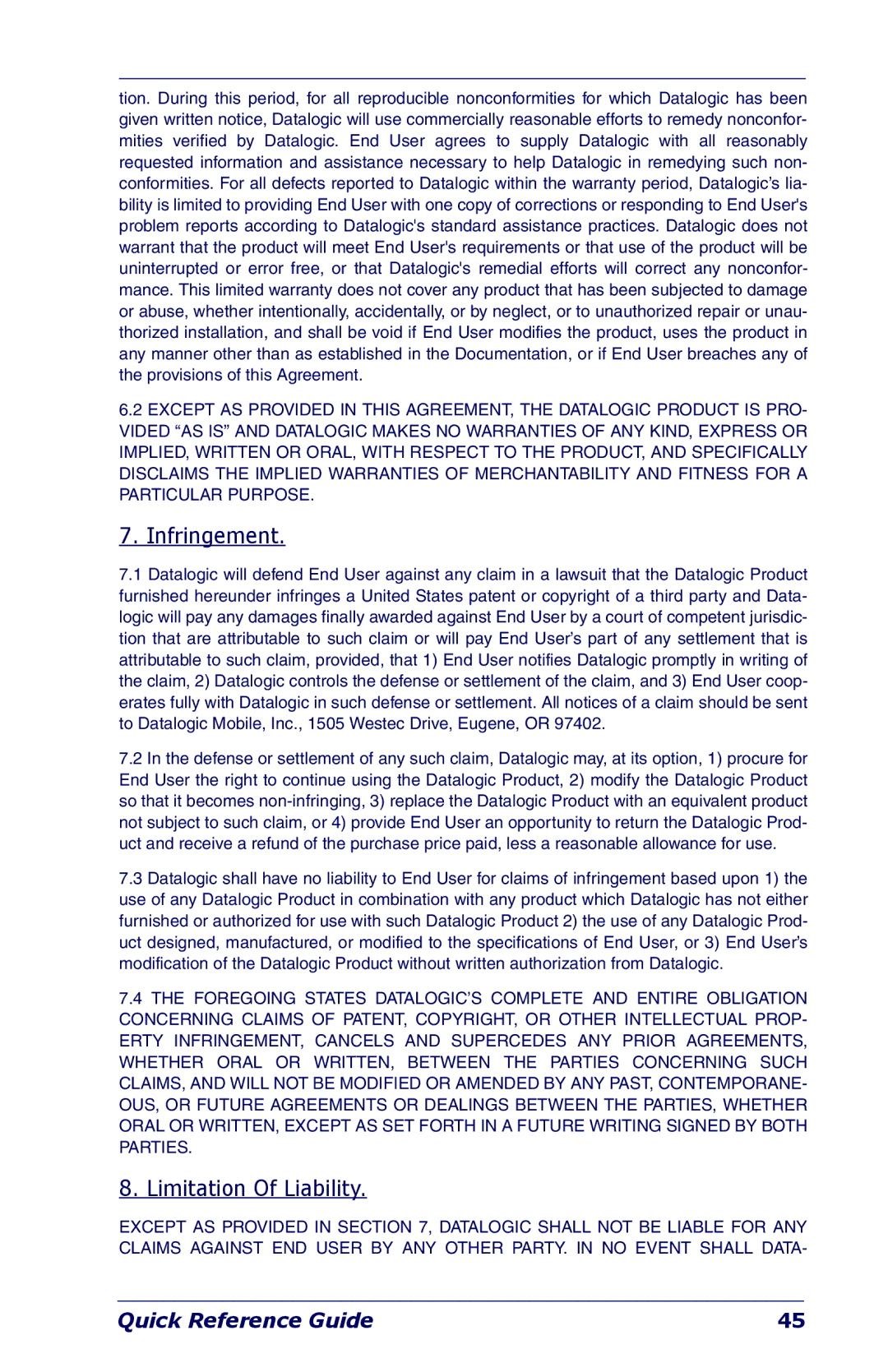 Datalogic Scanning Industrial PDA manual Infringement 