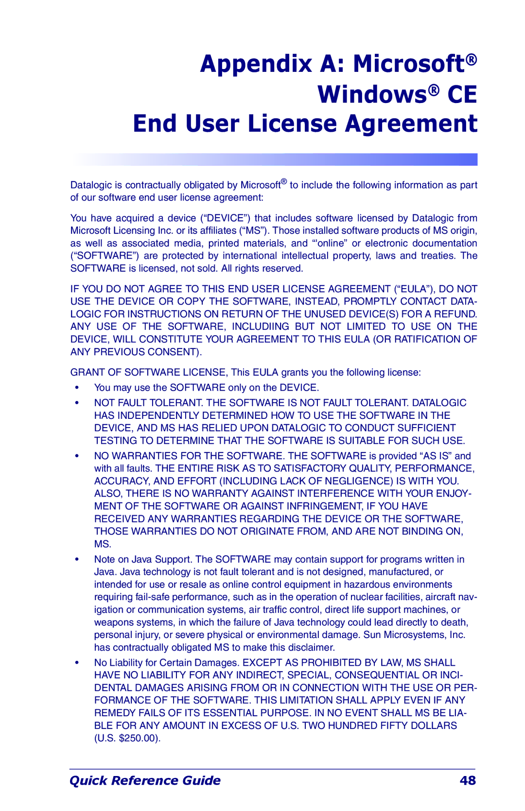 Datalogic Scanning Industrial PDA manual Appendix a Microsoft Windows CE End User License Agreement 