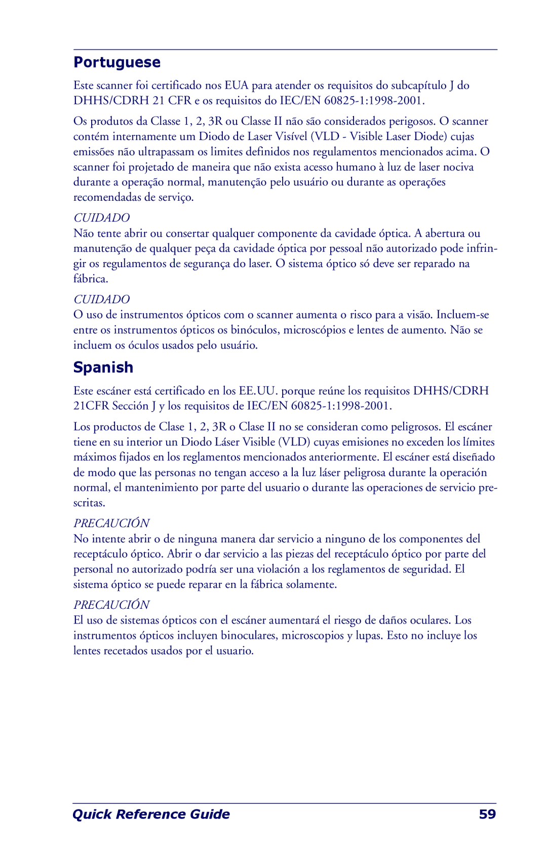 Datalogic Scanning Industrial PDA manual Portuguese, Spanish 