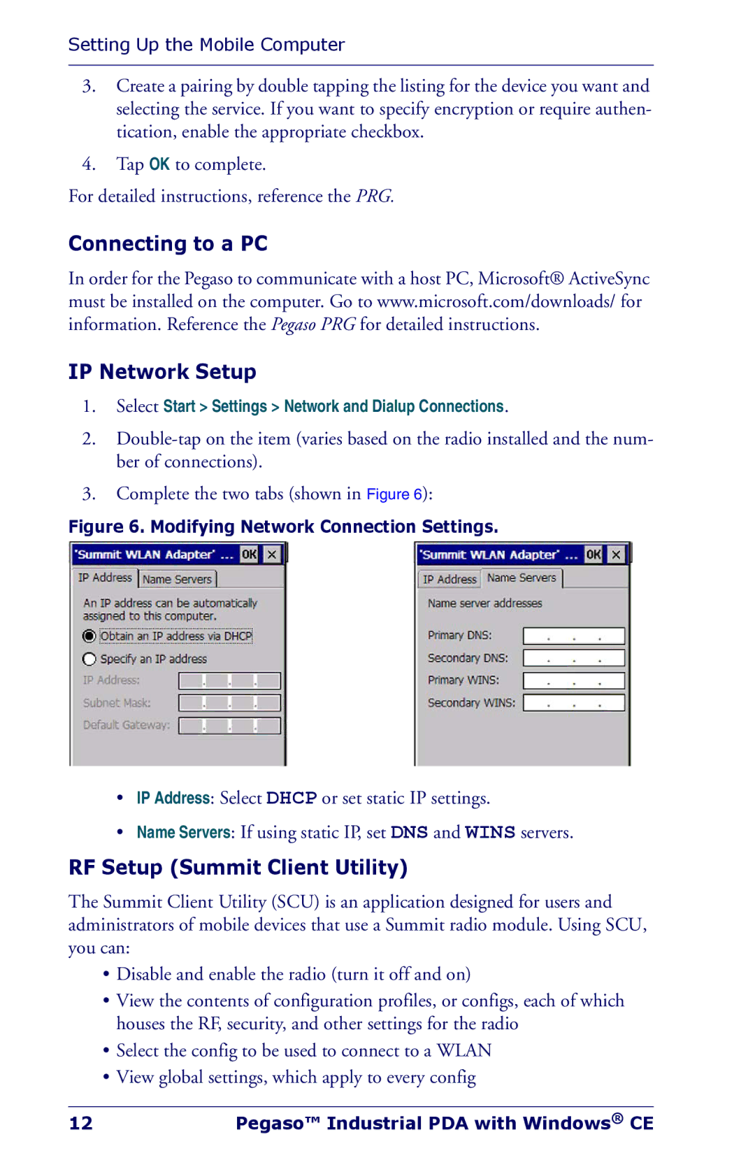 Datalogic Scanning NWGQ7 2Z78 manual Connecting to a PC IP Network Setup, RF Setup Summit Client Utility 