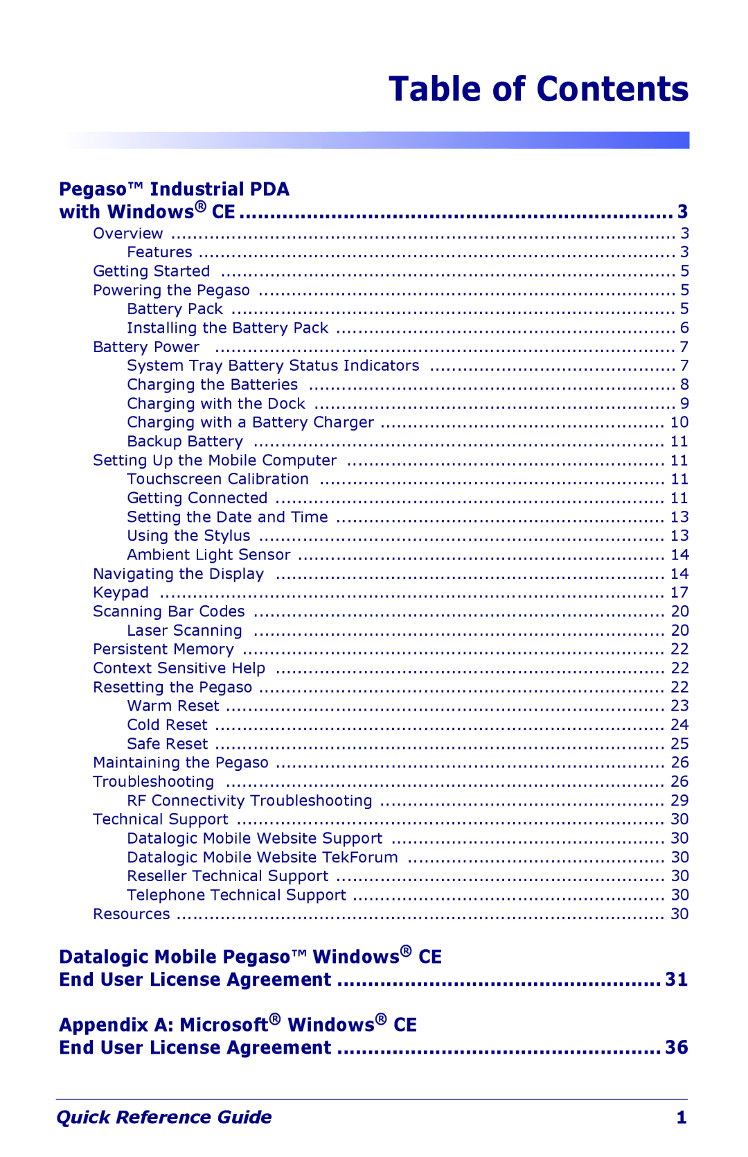 Datalogic Scanning NWGQ7 2Z78 manual Table of Contents 