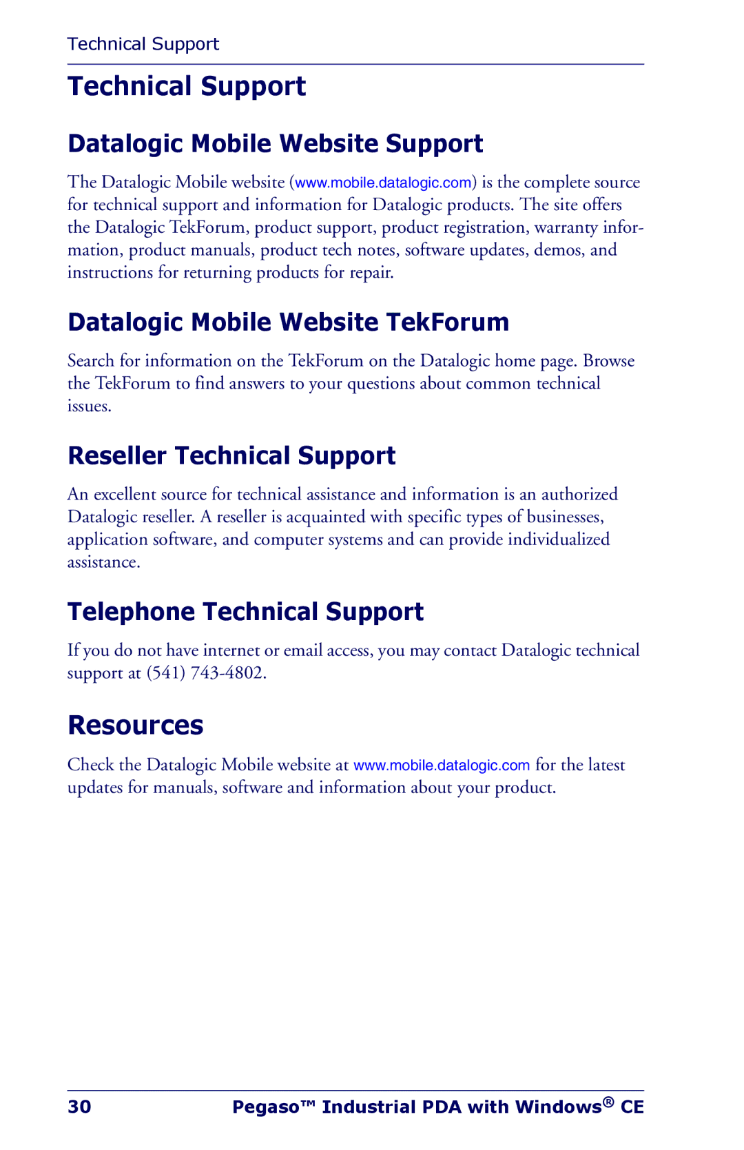 Datalogic Scanning NWGQ7 2Z78 manual Resources, Reseller Technical Support, Telephone Technical Support 