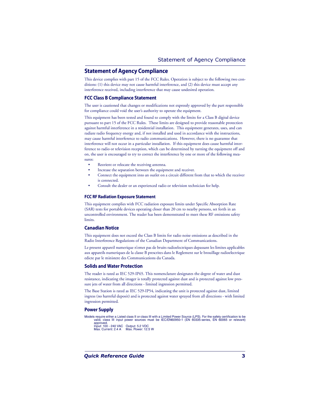 Datalogic Scanning PBT7100 manual Statement of Agency Compliance 