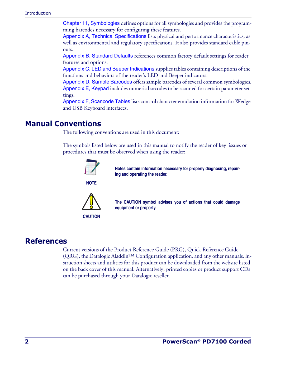 Datalogic Scanning PD7100 manual Manual Conventions, References 