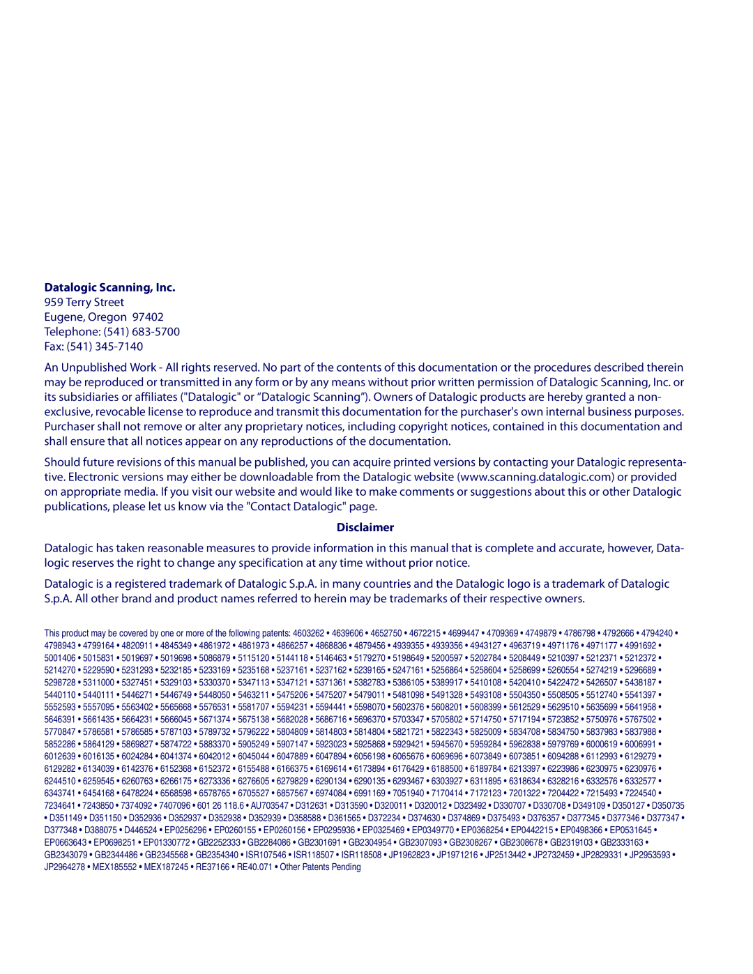 Datalogic Scanning PD7100 manual Datalogic Scanning, Inc 