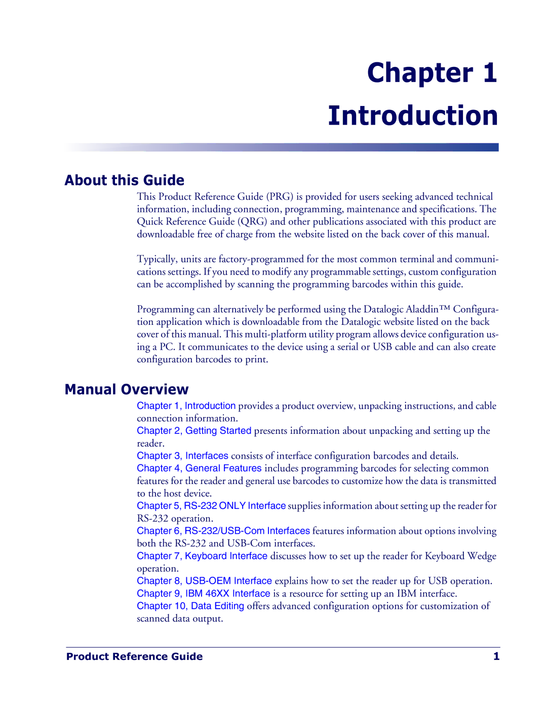 Datalogic Scanning PD7100 manual Chapter Introduction, About this Guide, Manual Overview 