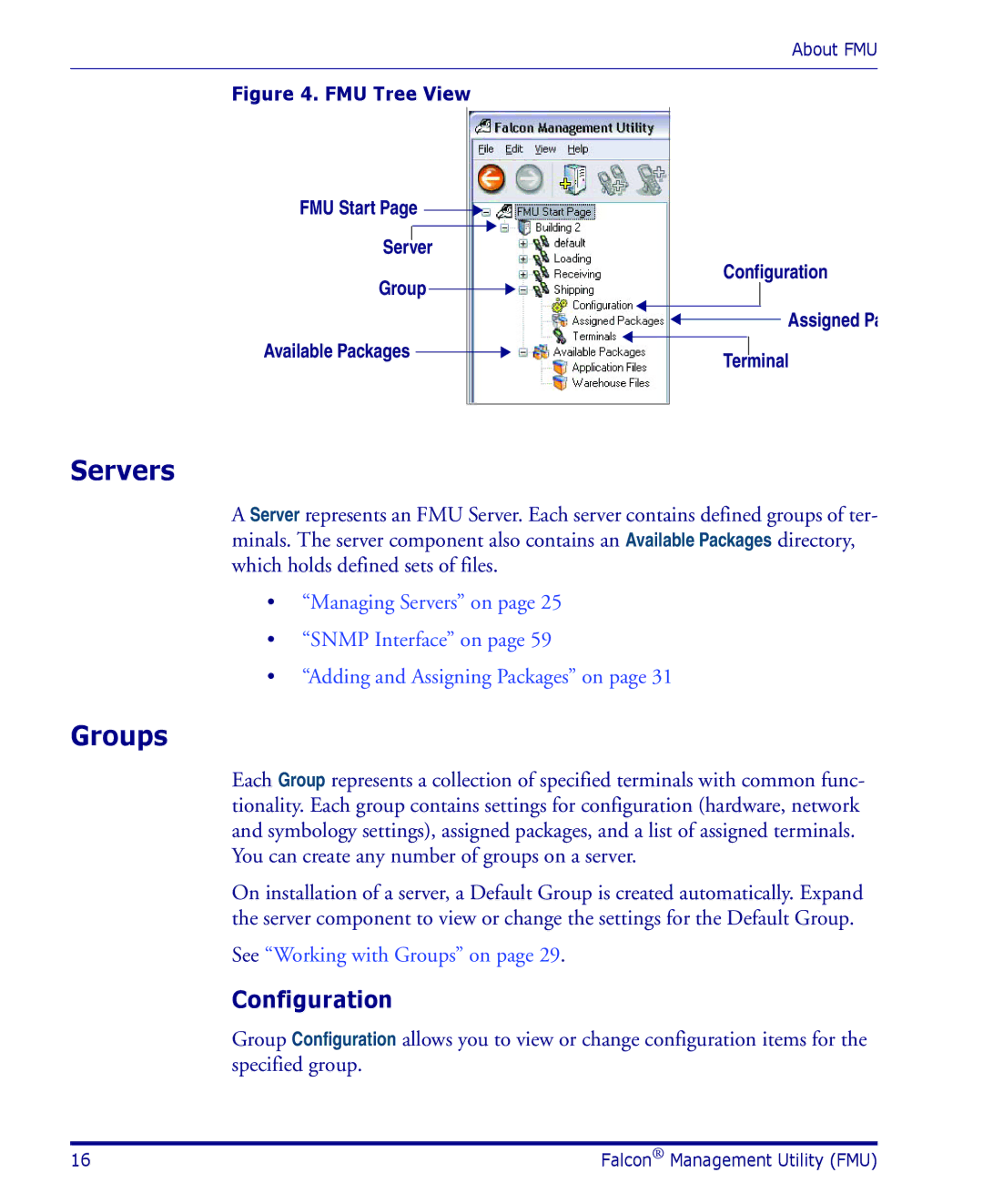 Datalogic Scanning PDA user manual Servers, Groups, Configuration, FMU Start Server Group Available Packages 