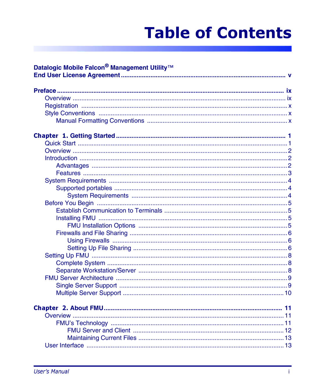 Datalogic Scanning PDA user manual Table of Contents 