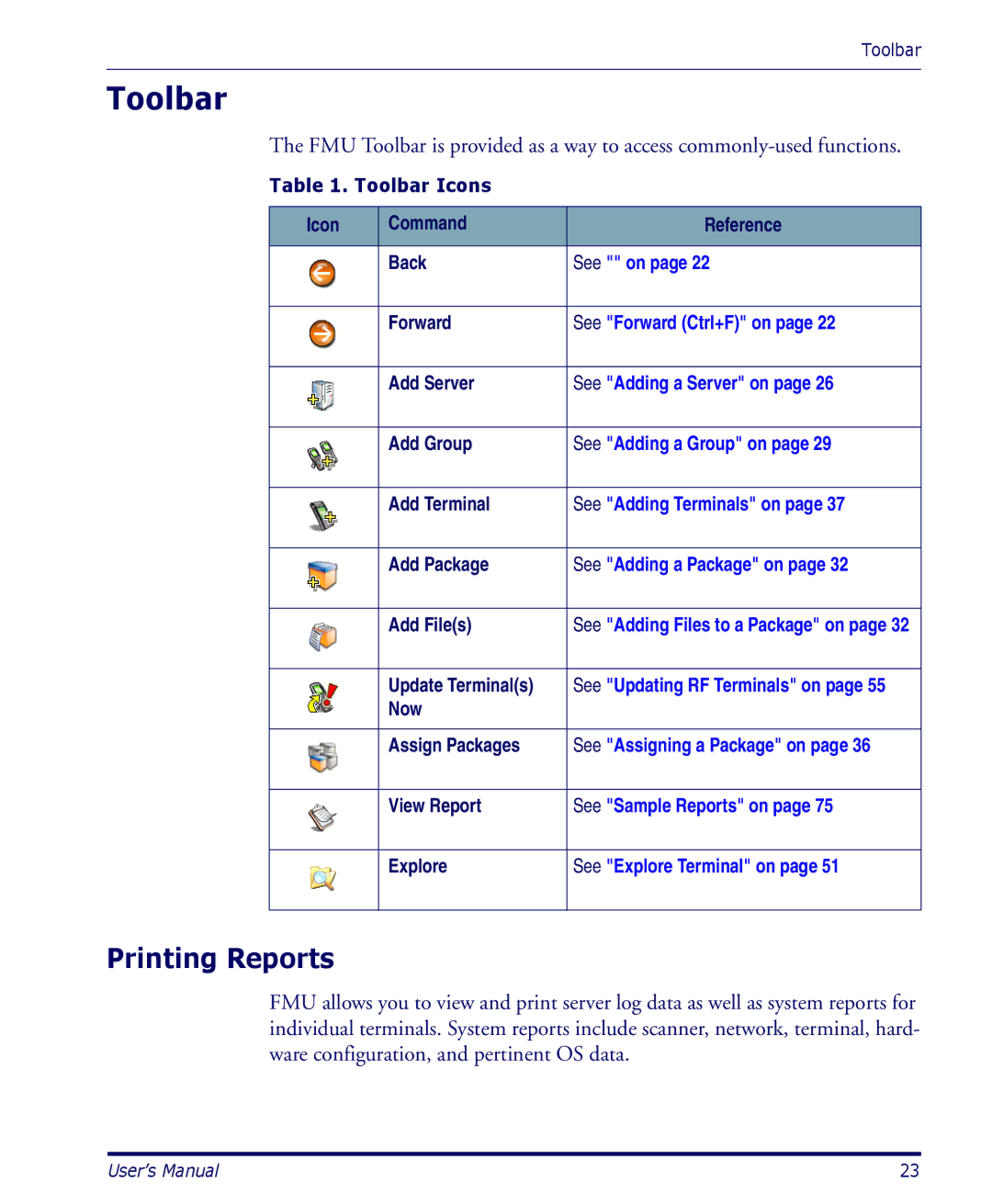 Datalogic Scanning PDA user manual Toolbar, Printing Reports 