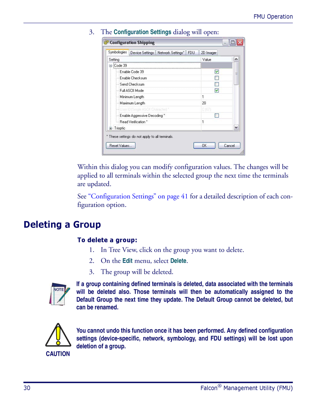 Datalogic Scanning PDA user manual Deleting a Group 