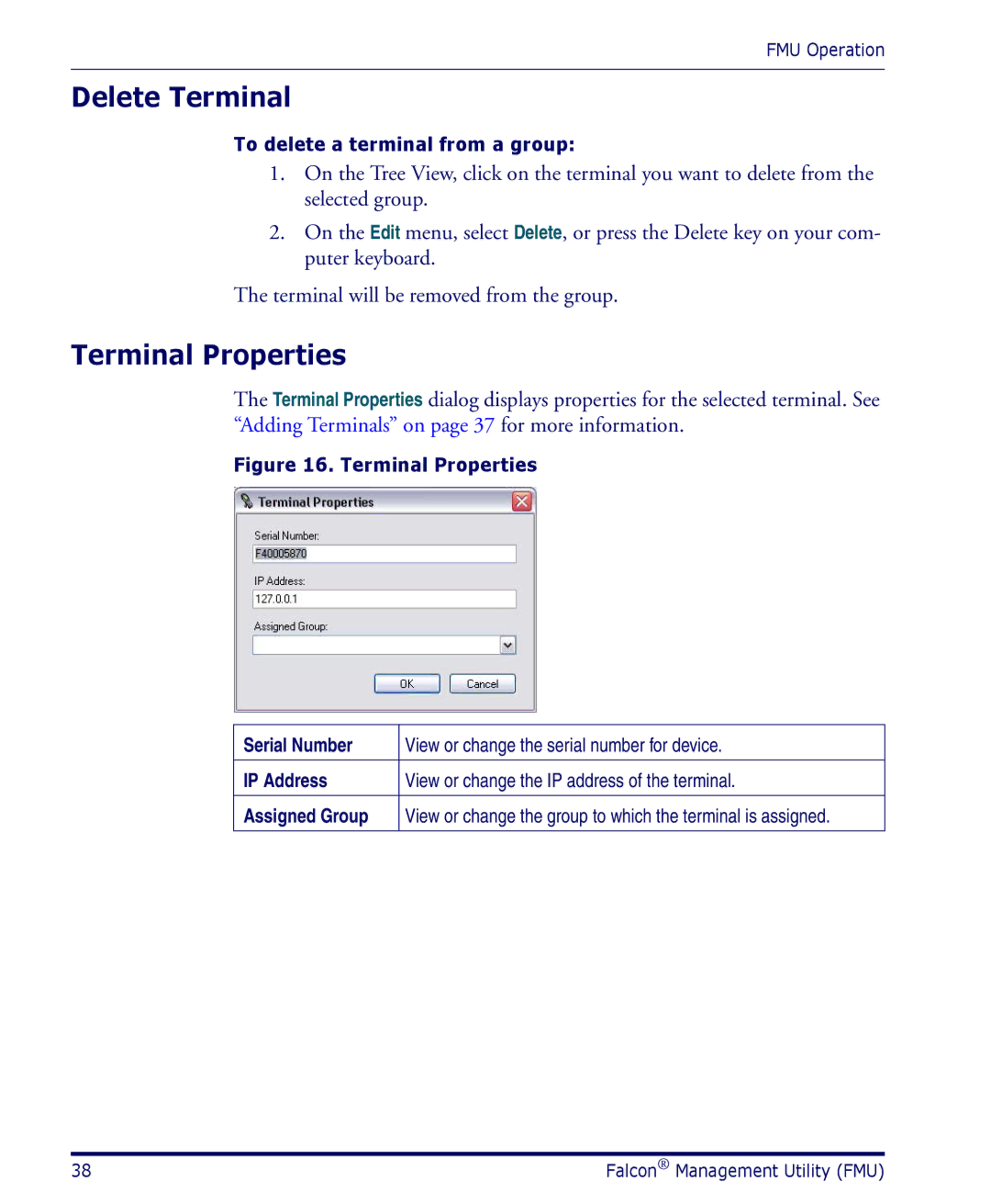 Datalogic Scanning PDA user manual Delete Terminal, Terminal Properties 