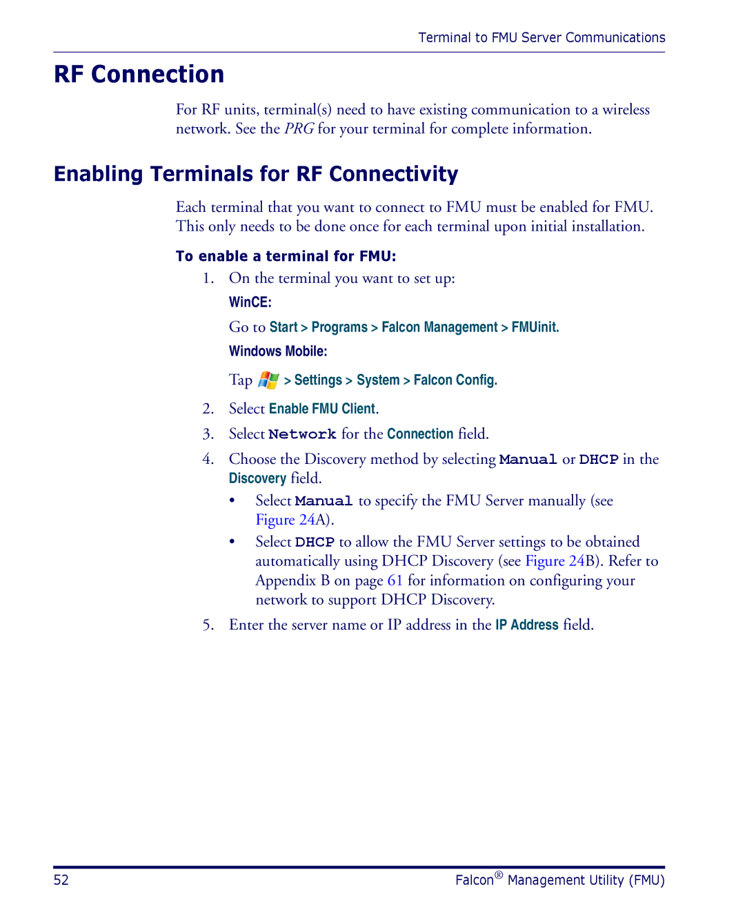 Datalogic Scanning PDA user manual RF Connection, Enabling Terminals for RF Connectivity 