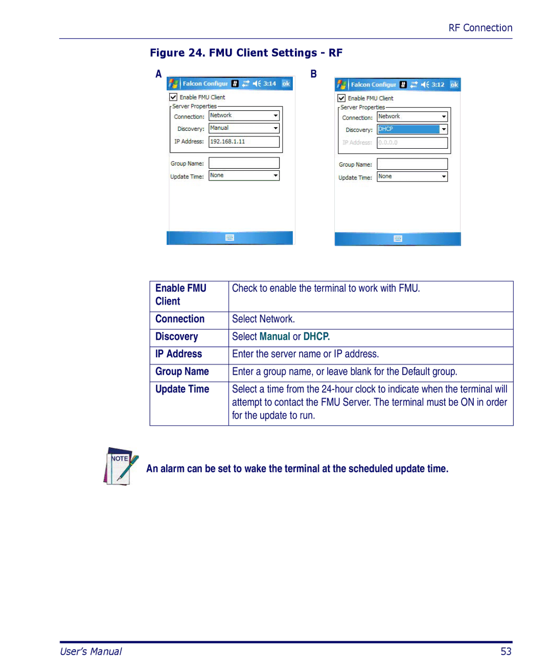 Datalogic Scanning PDA user manual Select Manual or Dhcp, For the update to run 